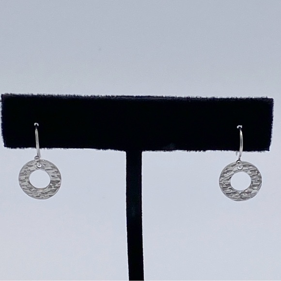 Sterling Silver 925 Hammered Circle Dainty Dangle Earrings - Picture 1 of 7